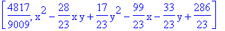 [4817/9009, x^2-28/23*x*y+17/23*y^2-99/23*x-33/23*y+286/23]